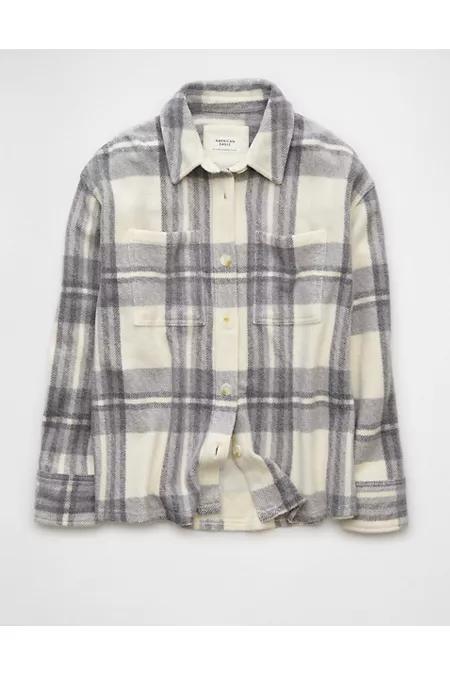 AE Fleece Plaid Shacket Womens Product Image