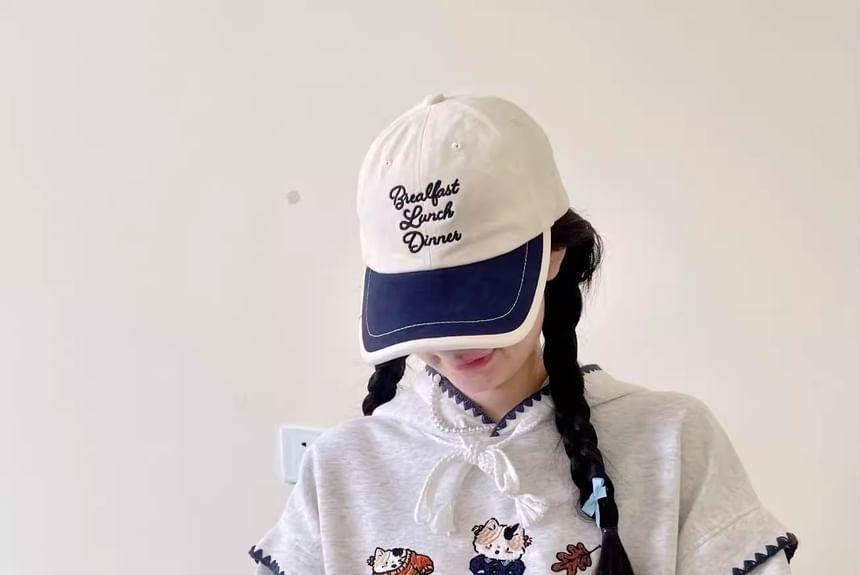 Cartoon Embroidered Contrast Stitch Hoodie Product Image