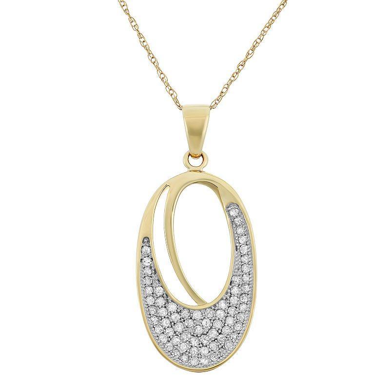 1/3 Carat T.W. Diamond 10k Gold Oval Pendant Necklace, Womens White Product Image