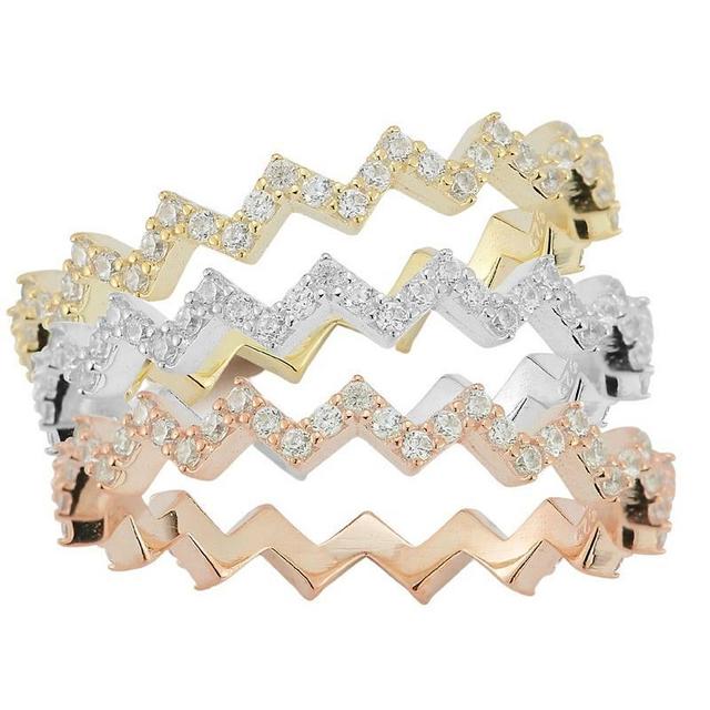 Sunkissed Sterling Tri-Tone Cubic Zirconia Zigzag Rings Set, Womens Product Image