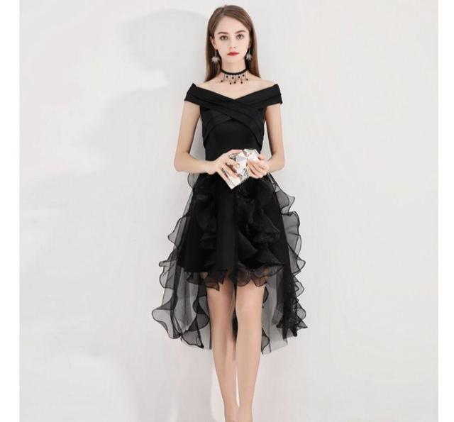 Off-Shoulder A-Line Layered Mesh Cocktail Dress Product Image