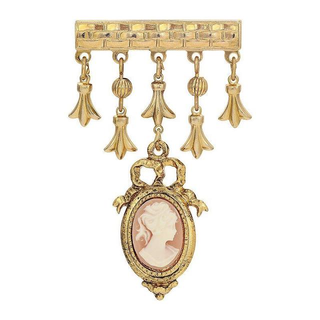 1928 Gold Tone Cameo Drop Bar Pin, Womens, Pink Product Image