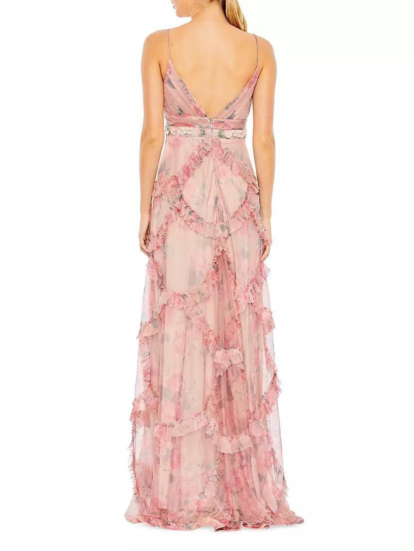 Floral Bead-Embellished Ruffle Gown Product Image