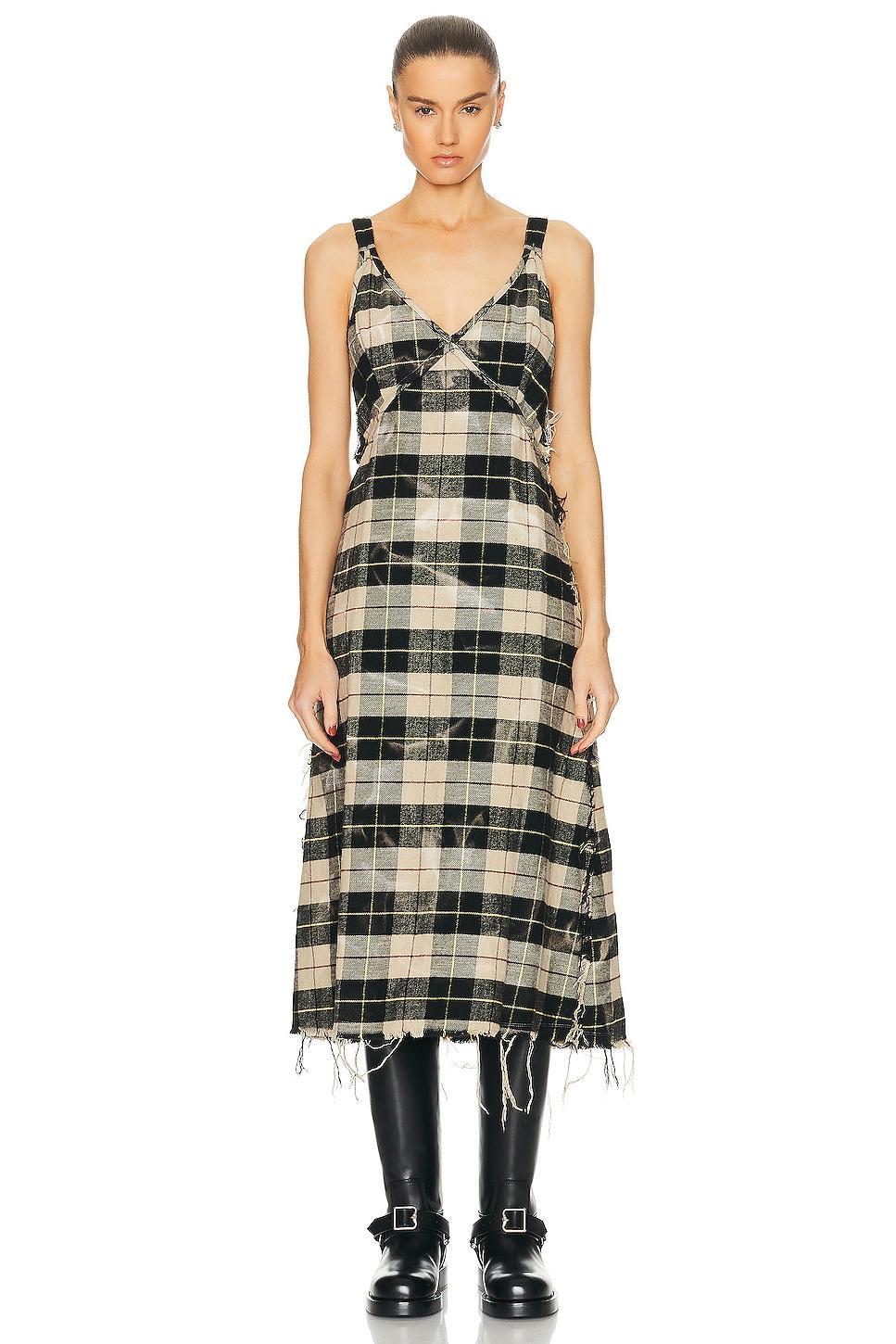 R13 Grunge Plaid Raw Hem Cotton Flannel Slipdress Product Image