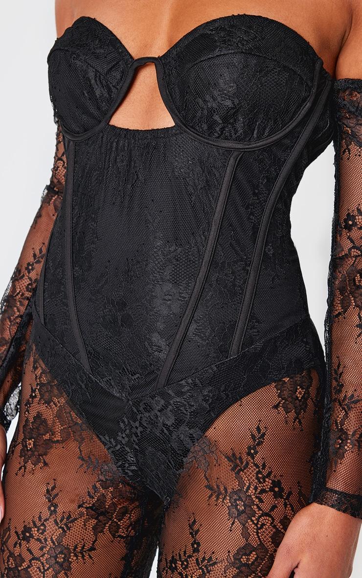 Black Lace Corset Detail Bardot Jumpsuit Product Image