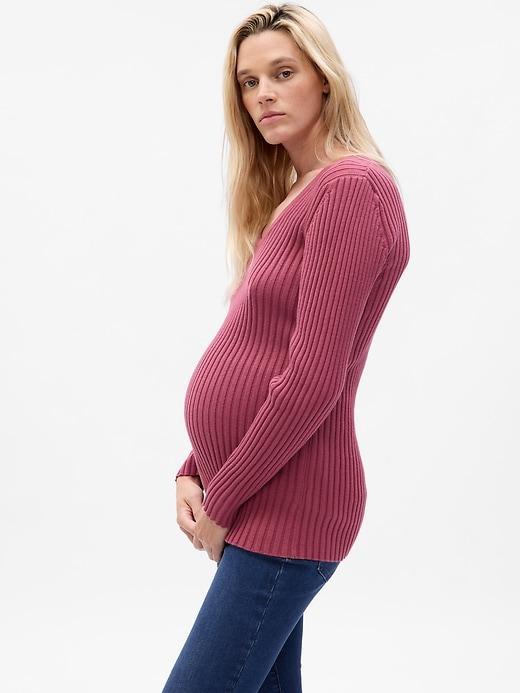 Maternity Lightweight V-Neck Rib Sweater Product Image