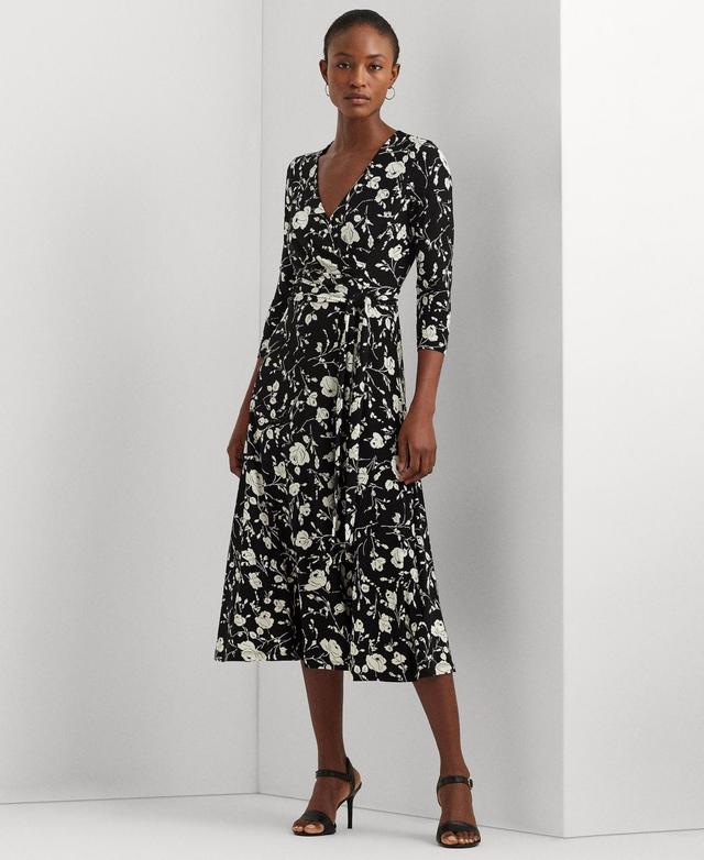 Lauren Ralph Lauren Womens Floral Surplice Jersey Dress - Black Product Image