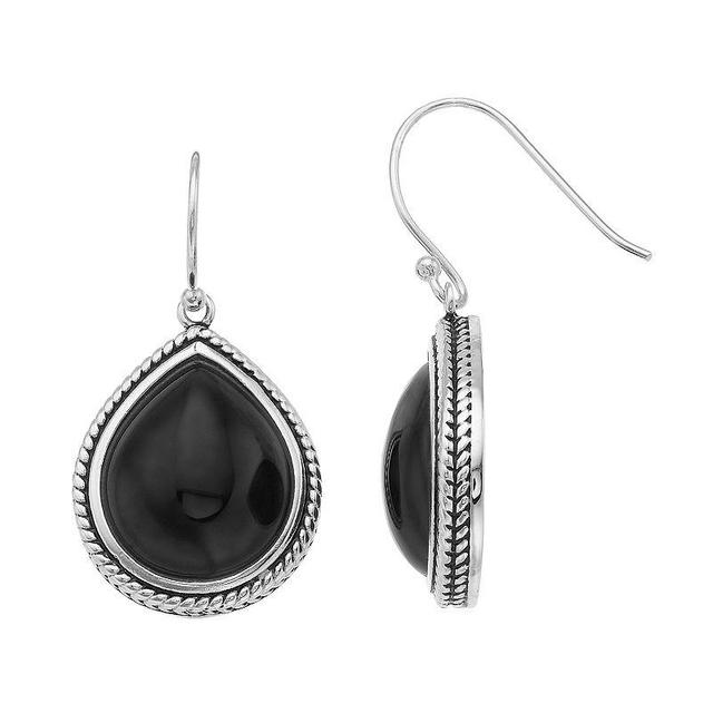 Sterling Silver Onyx Teardrop Earrings, Womens Product Image