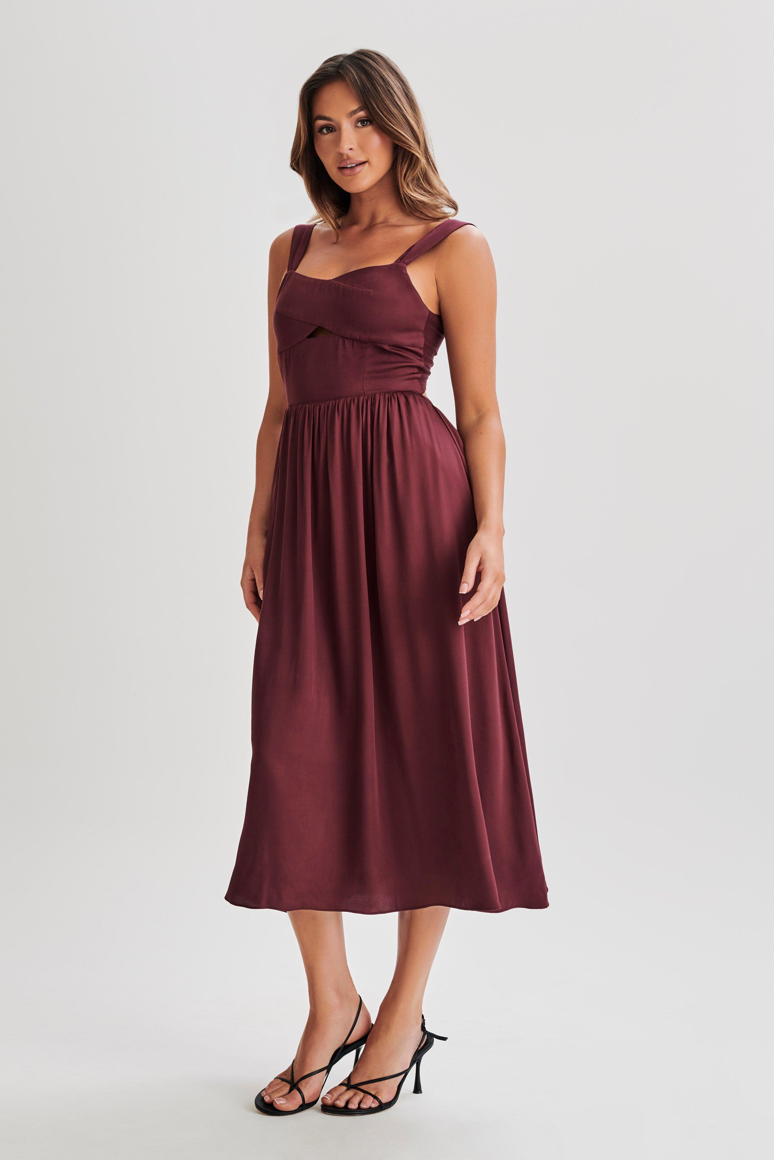 Thandi Midi Dress With Back Tie - Plum Product Image