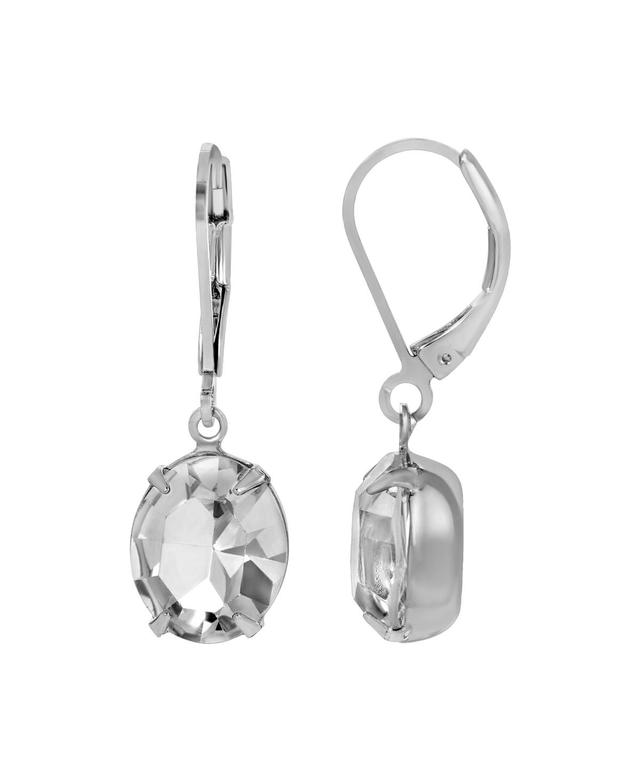 1928 Silver Tone Oval Crystal Drop Earrings, Womens Product Image