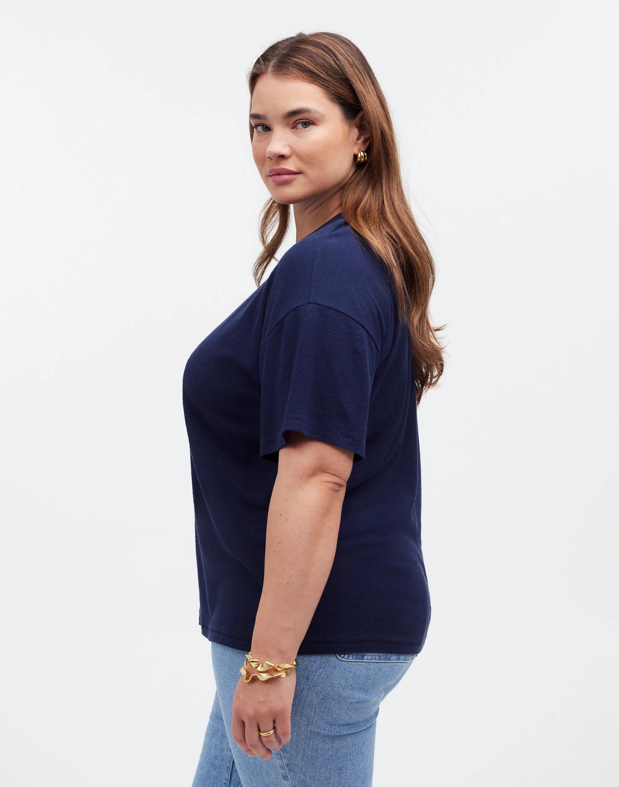 Plus Linen-Blend Crewneck Oversized Tee Product Image