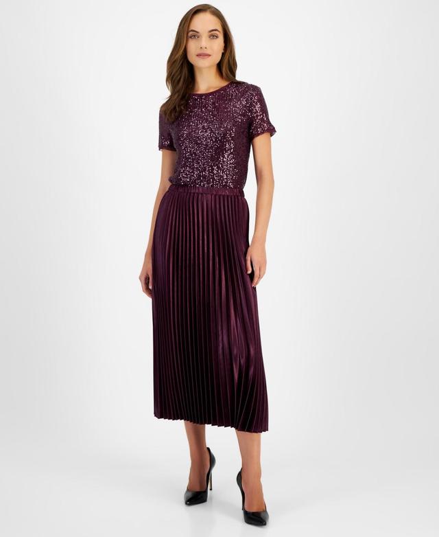 Anne Klein Womens Satin Pleated Pull-On Skirt Product Image