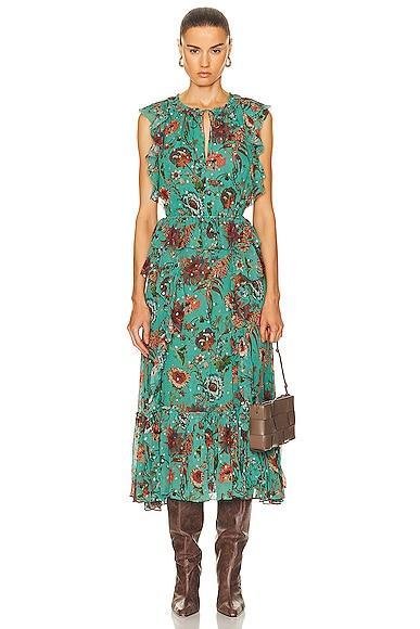 Ulla Johnson Adrienne Floral Silk Blend Midi Dress Product Image