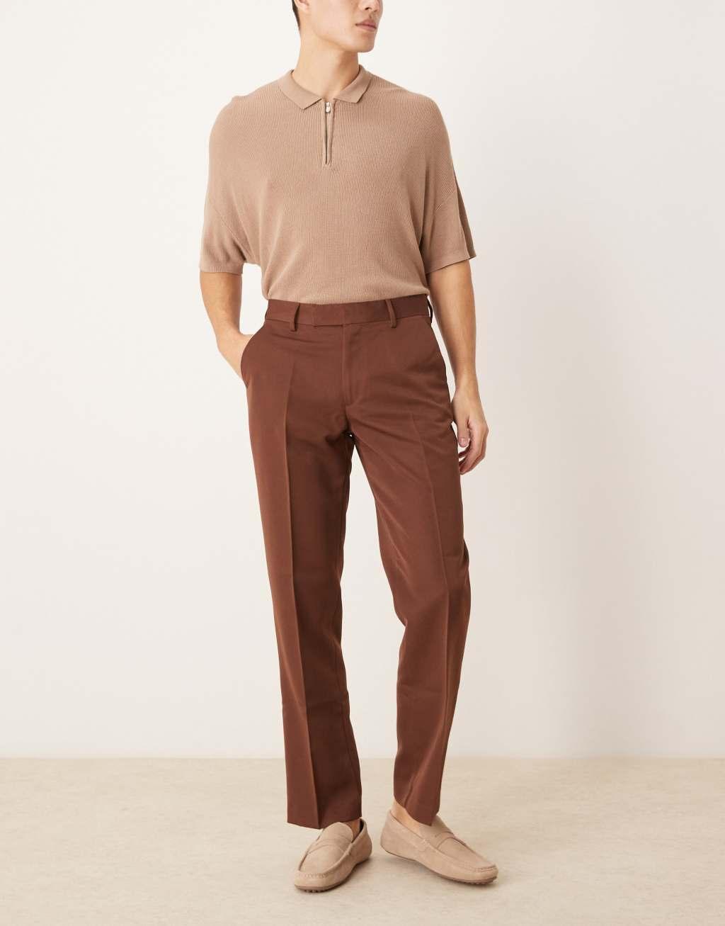 ASOS DESIGN smart straight leg pants in brown Product Image