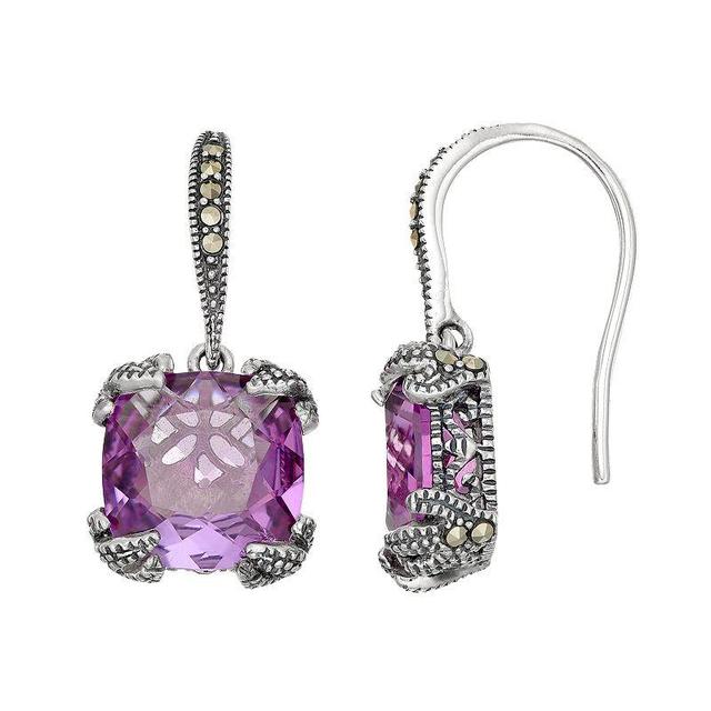 Lavish by TJM Sterling Silver Lab-Created Amethyst & Marcasite Drop Earrings, Womens, Multicolor Product Image