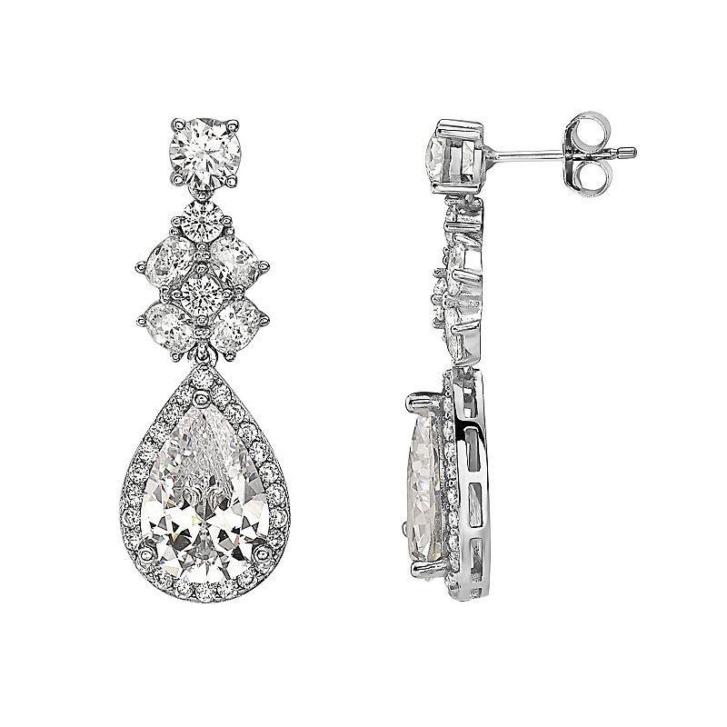 Sterling Silver Cubic Zirconia Drop Earrings, Womens, White Product Image