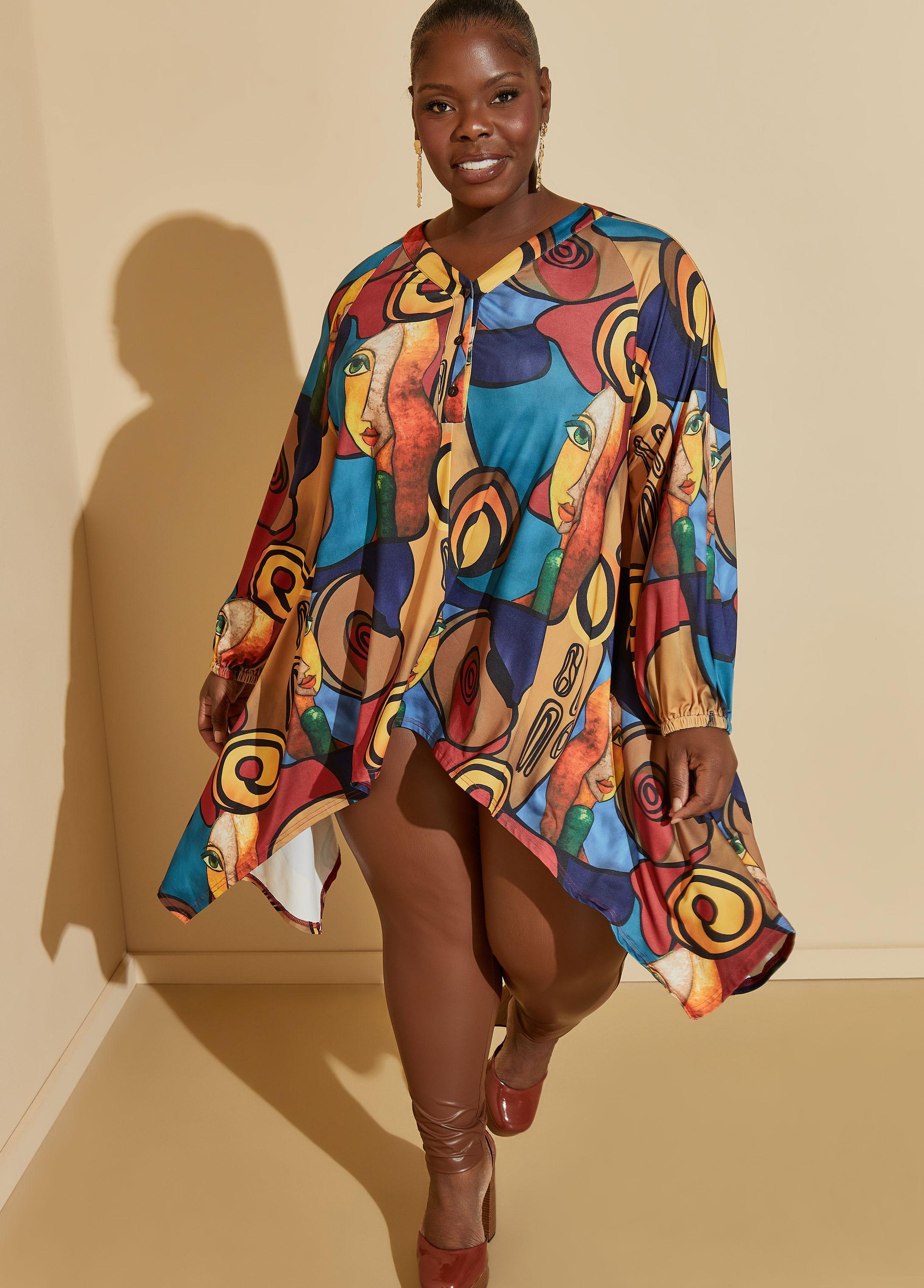 Plus Size Face Print Stretch Knit Tunic Ashley Stewart Product Image