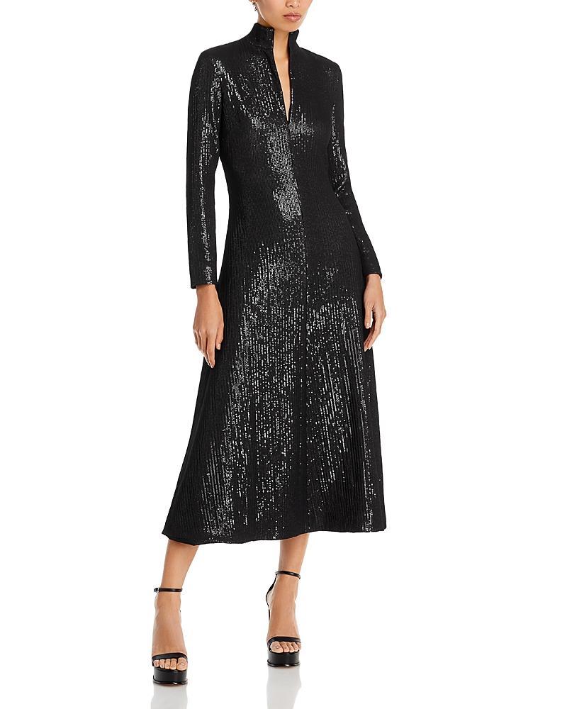 Womens Zip Sequin Turtleneck Maxi Dress Product Image