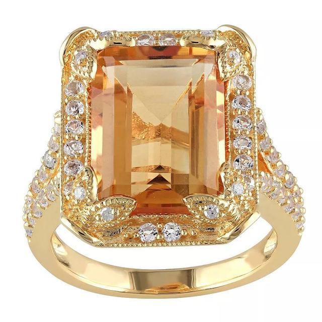 Stella Grace 18k Gold Over Silver Citrine, White Topaz & Diamond Accent Halo Split Shank Ring, Womens Gold Tone Product Image