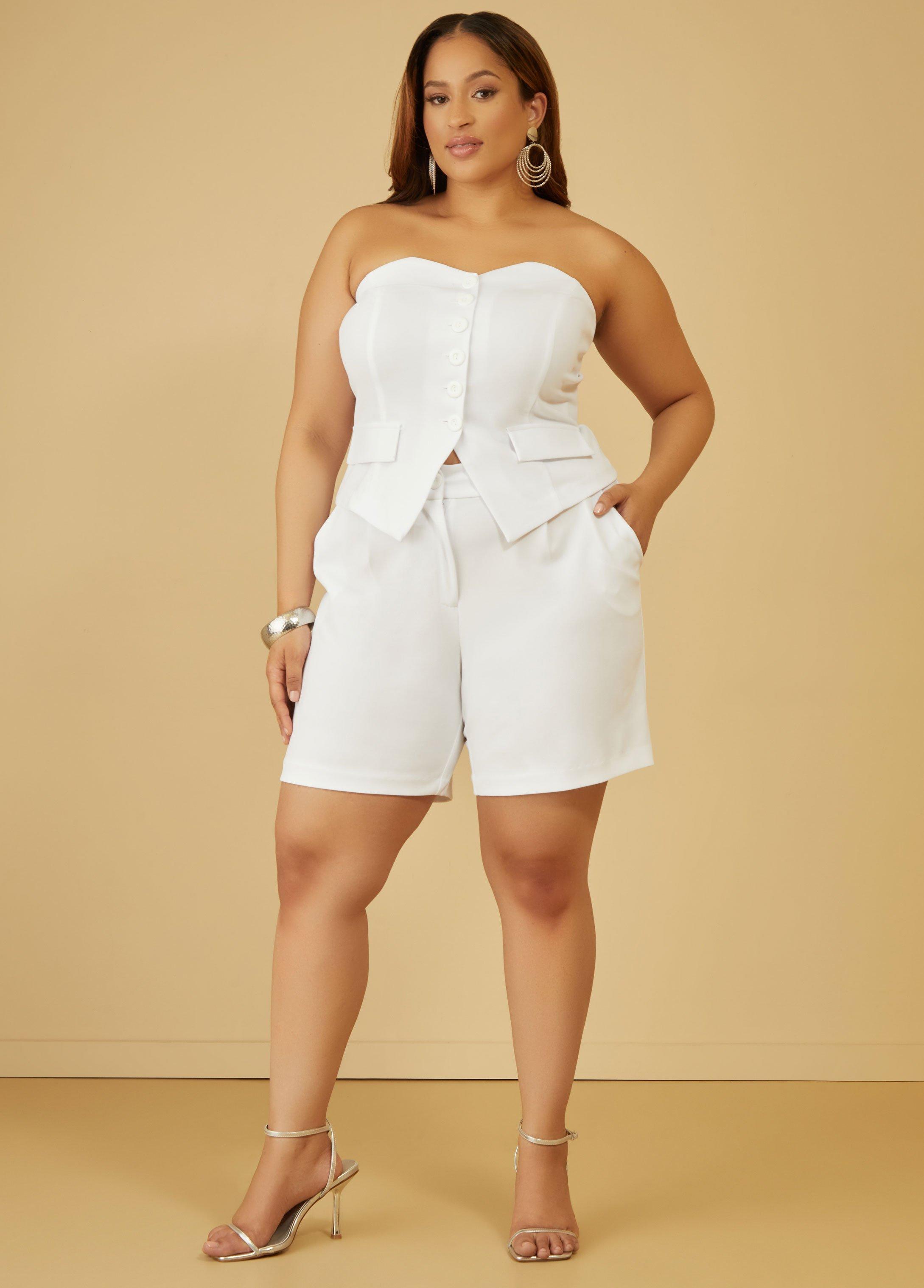 Plus Size Strapless Buttoned Top Ashley Stewart Product Image