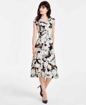 Kasper Womens Printed Cowlneck Top Midi Skirt Product Image