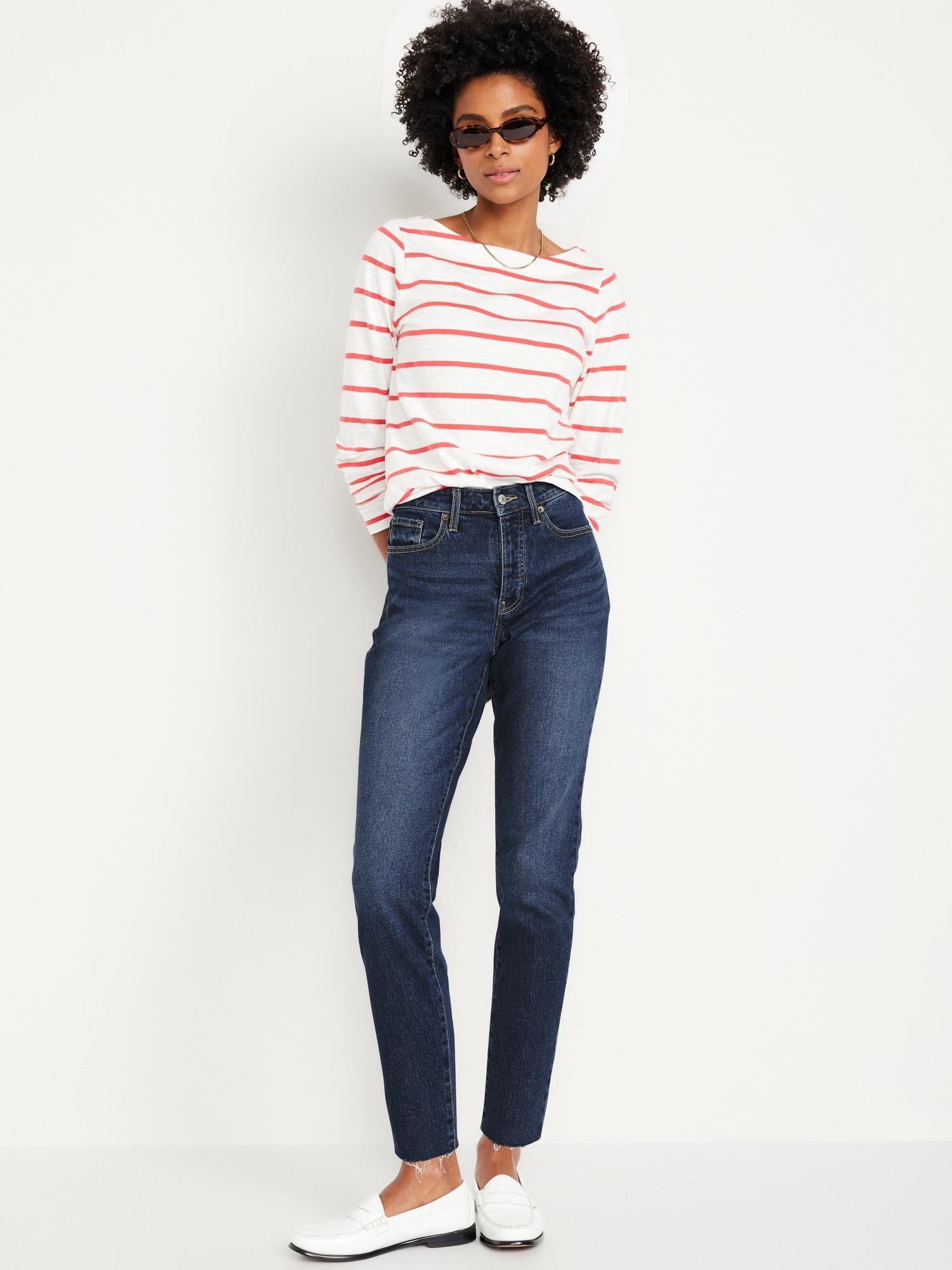 High-Waisted Button-Fly OG Straight Cut-Off Ankle Jeans for Women Product Image