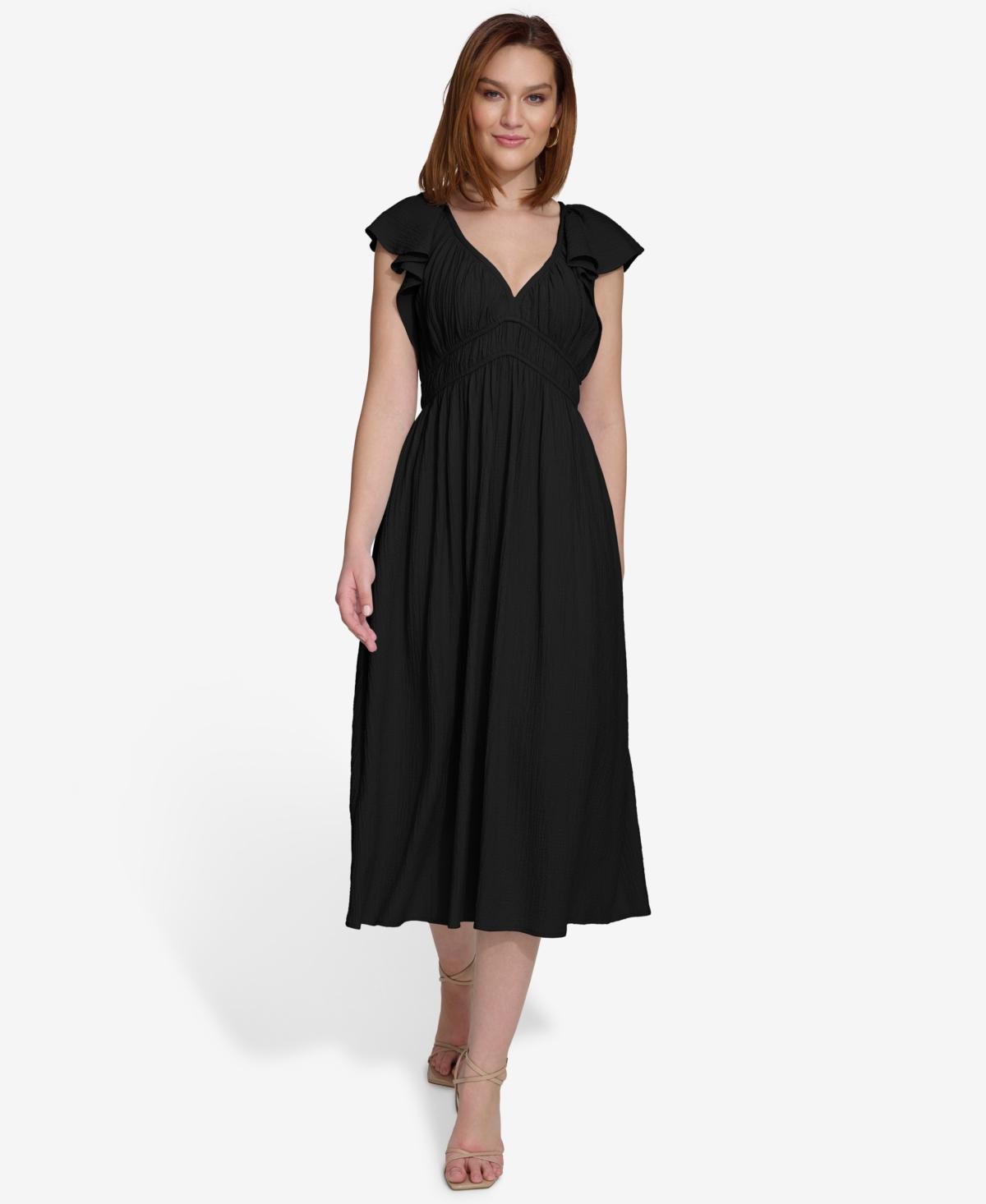 Calvin Klein Womens Empire-Waist Flutter-Sleeve Midi Dress Product Image