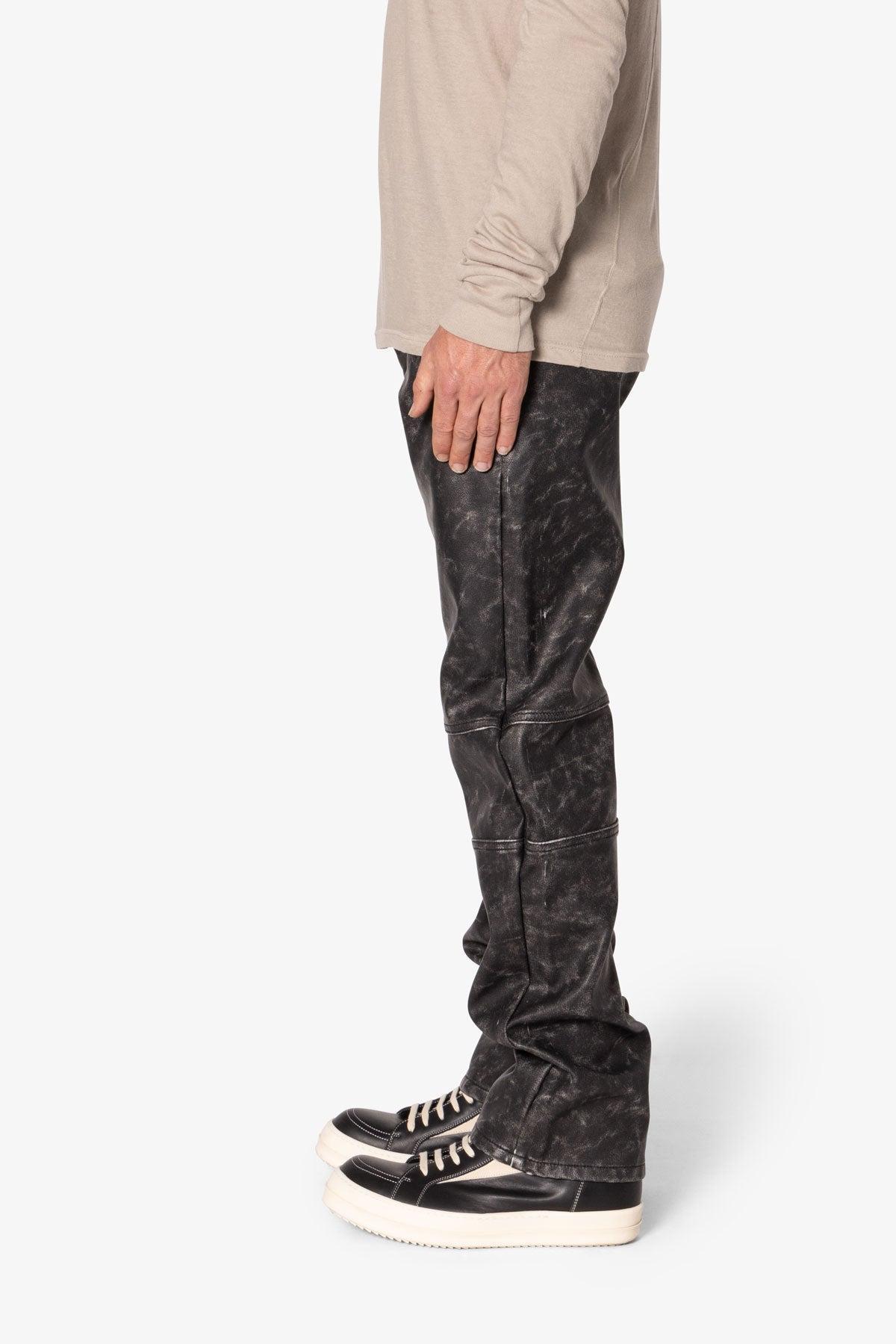 V706 Washed Leather Pants - Black Product Image