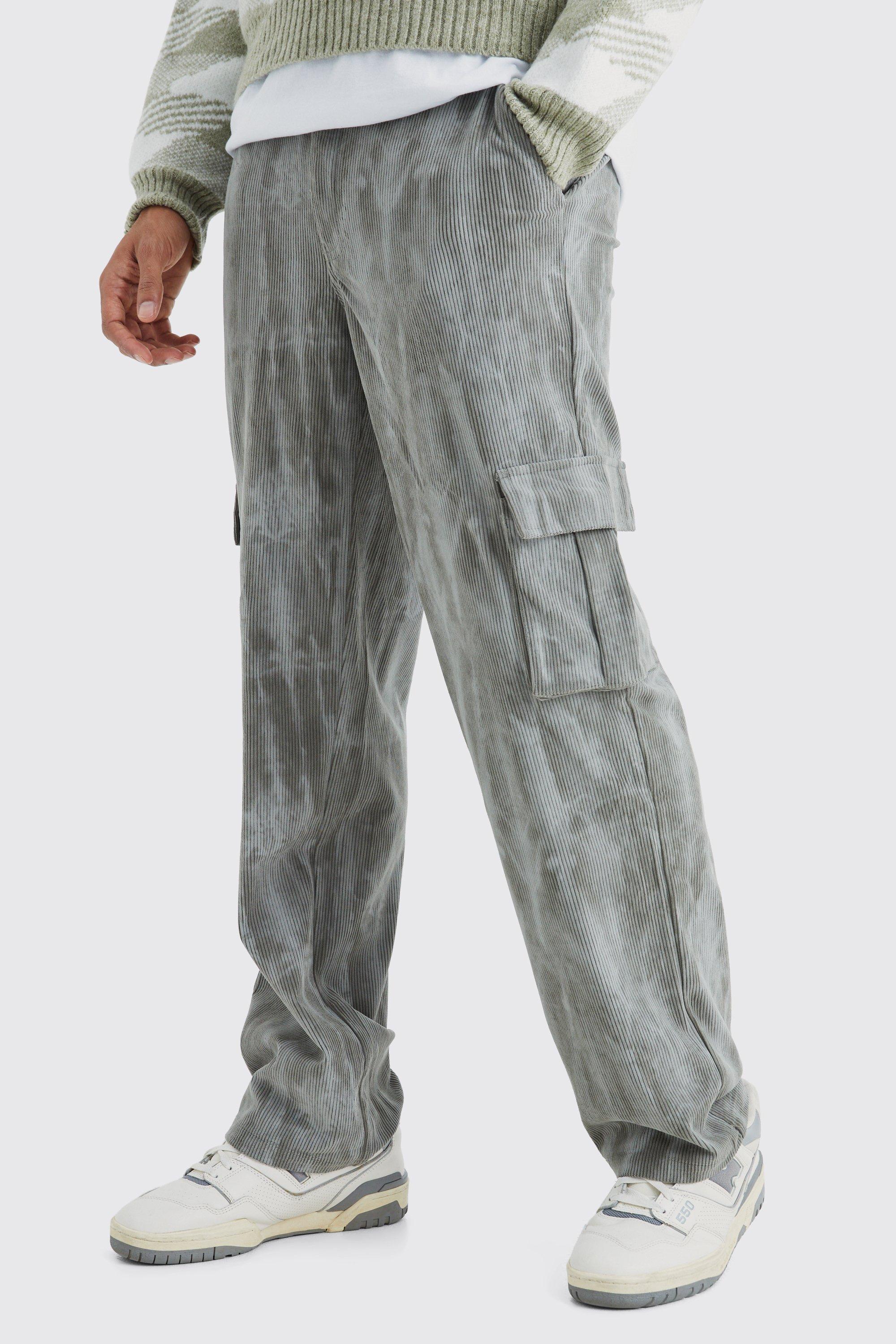 Fixed Waist Relaxed Tie Dye Cargo Corduroy Pants | boohooMAN USA Product Image