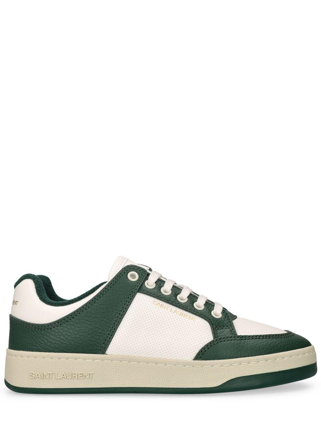 Sl61 Logo-print Leather Sneakers In White Green Product Image