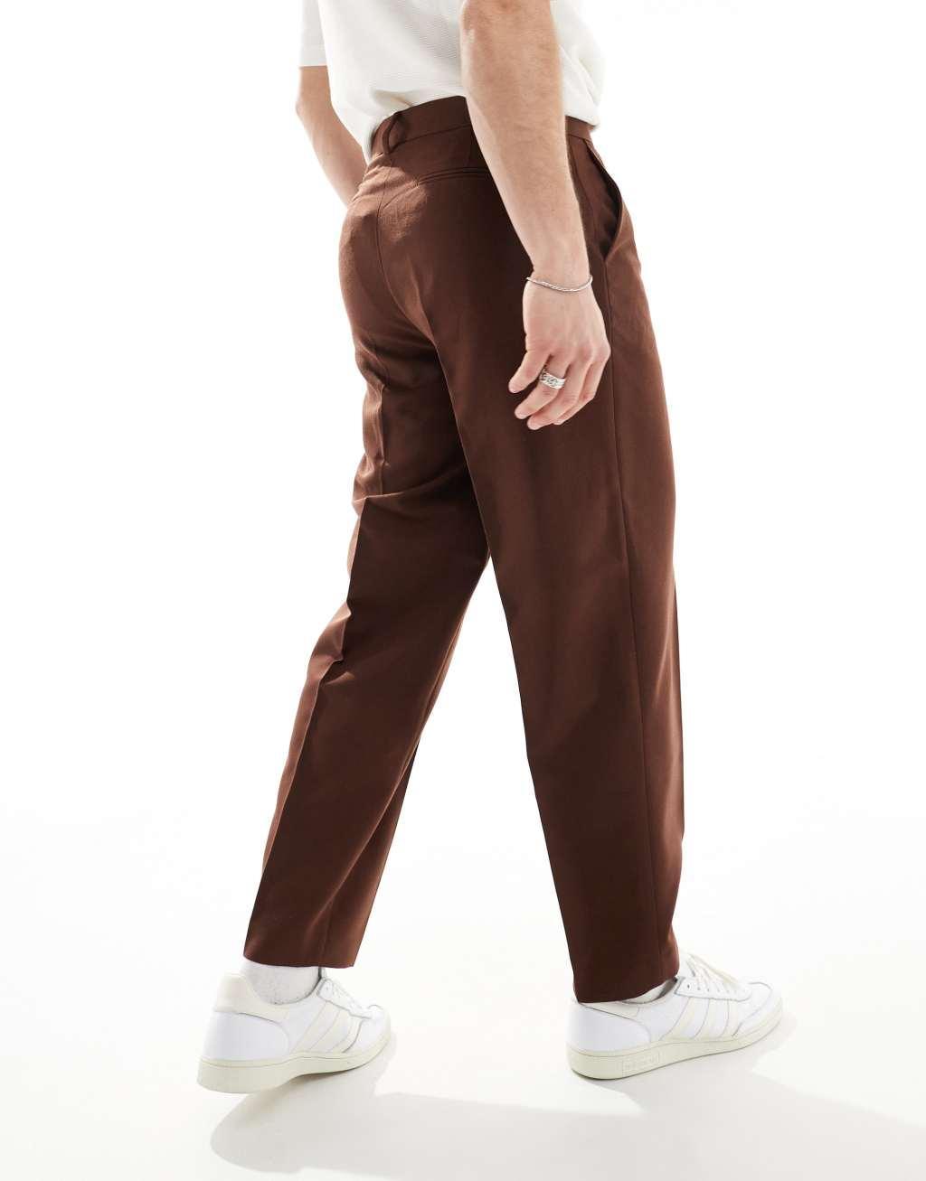 ASOS DESIGN smart oversized tapered pants in brown Product Image