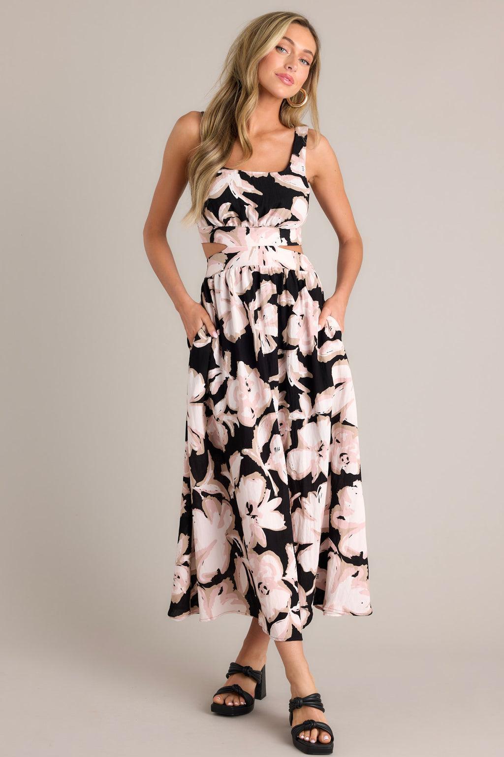 Radiant Day Black Floral Cutout Maxi Dress Product Image