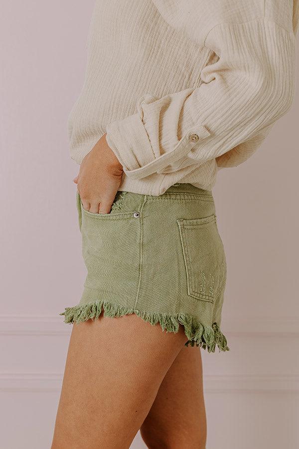 The Misi High Waist Frayed Shorts In Sage Product Image