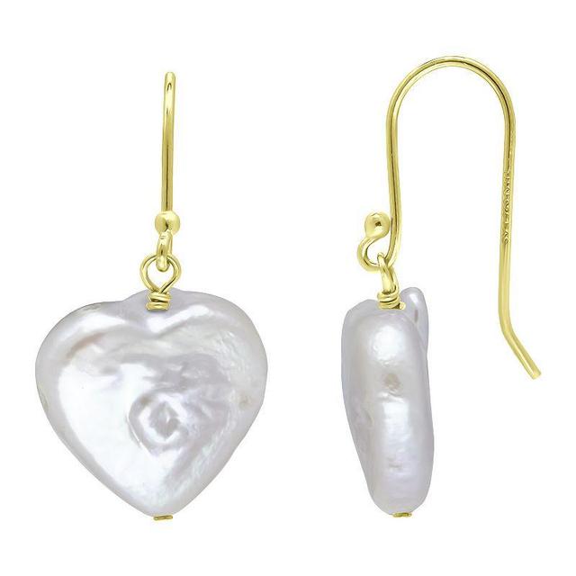 Aleure Precioso 18k Gold Over Silver Heart Shaped Freshwater Cultured Pearl Drop Earrings, Womens, White Product Image