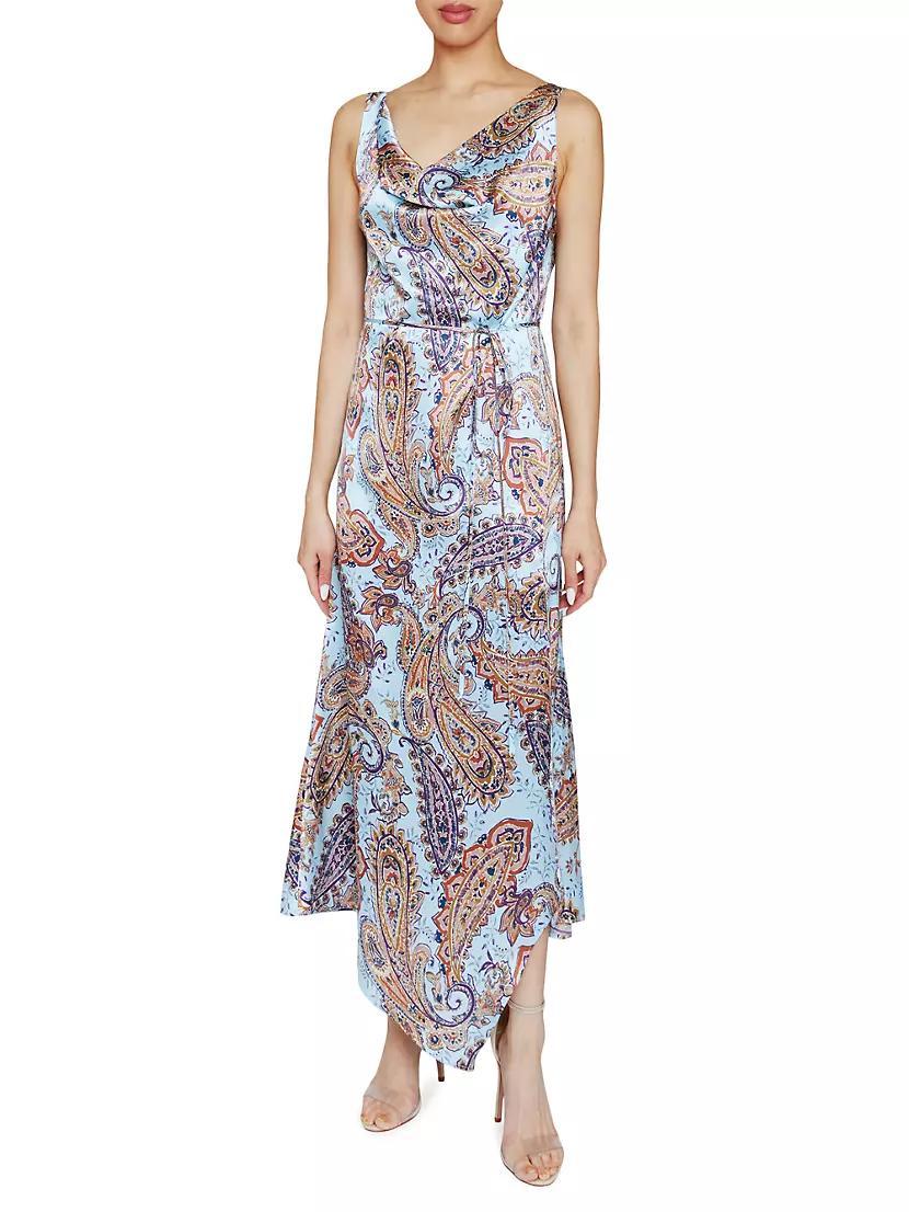 Printed Silk Cowlneck Maxi Dress Product Image