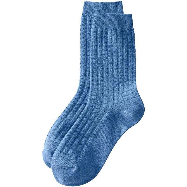 Womens Lands End Waffle Crew Socks Clear Blue Grey Product Image