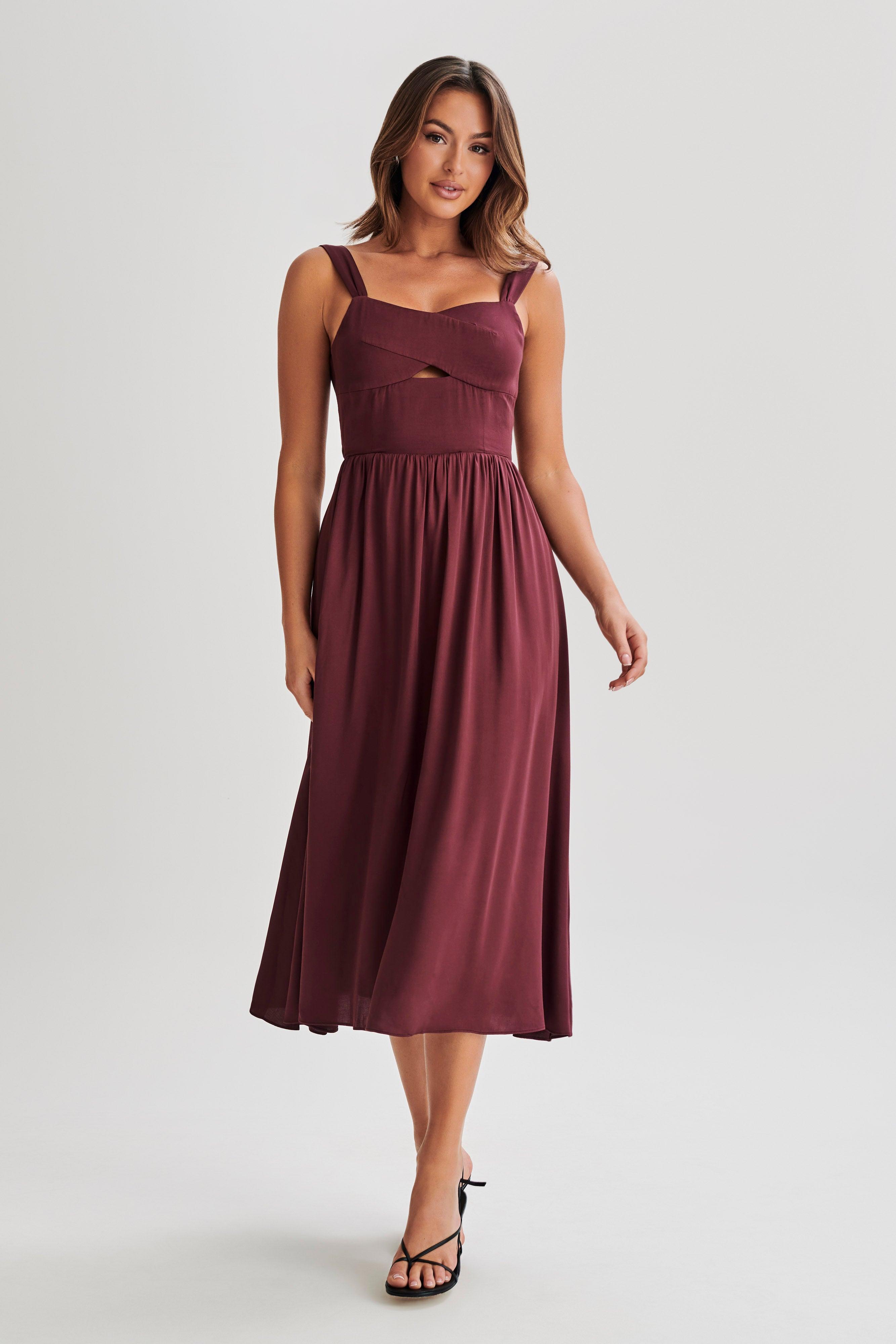 Thandi Midi Dress With Back Tie - Plum Product Image