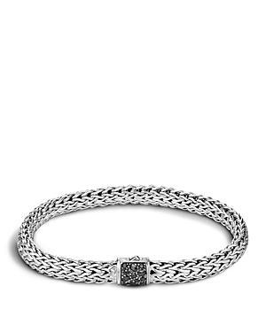 John Hardy Mens Classic Chain Sterling Silver Lava Medium Bracelet with Black Sapphires Product Image