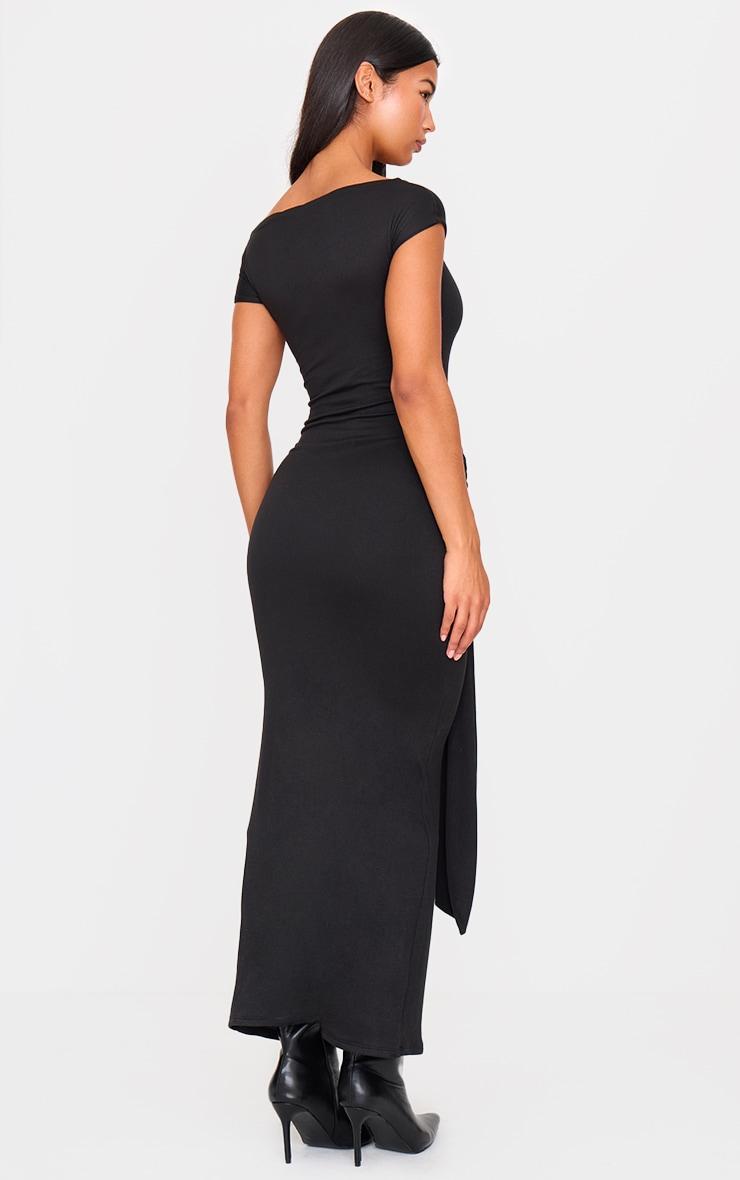 Black Double Contour Boat Neck Wrap Maxi Dress Product Image