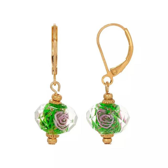 1928 Gold Tone Simulated Crystal Emerald Flower Earrings, Womens, Green Product Image