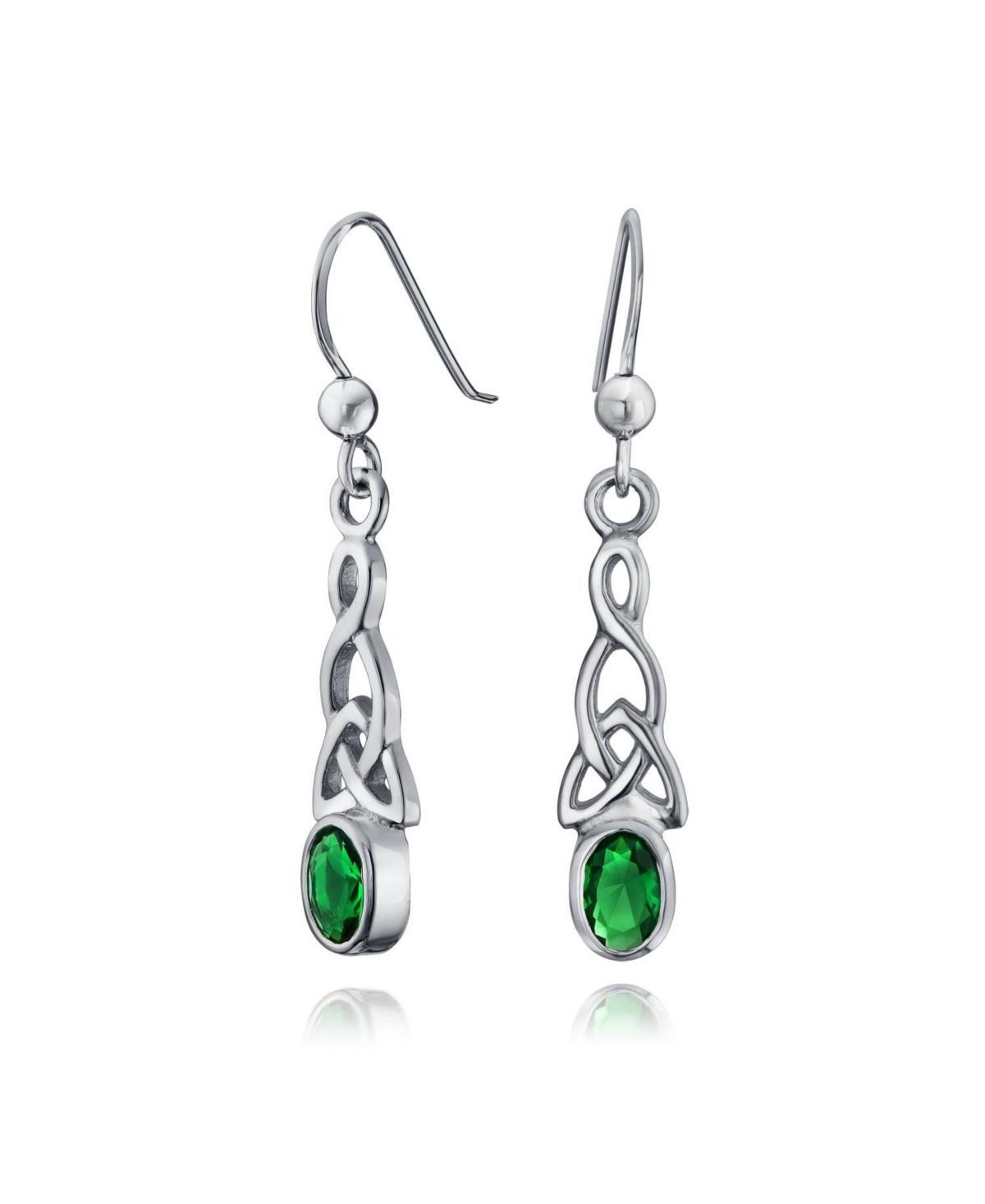 Bling Jewelry Bff Green Oval Bezel Love Knot Dangle Irish Celtic Earrings For Women Fish Hook Sterling Silver 1.5 Inch Long Product Image