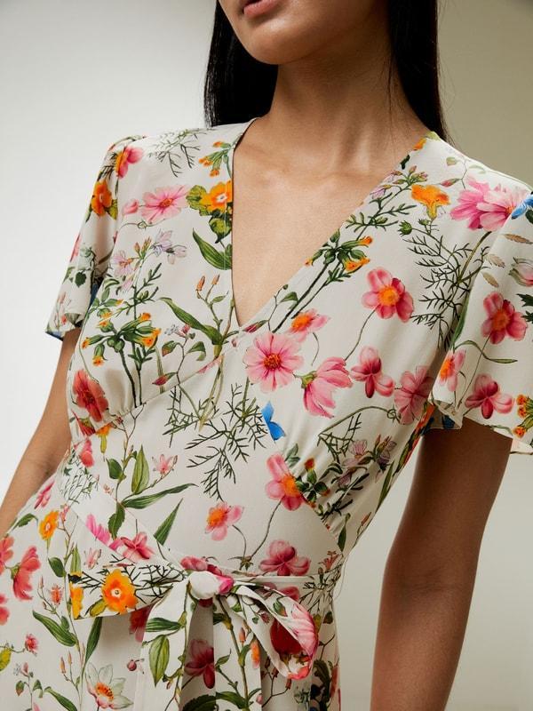 Floral Short Sleeve Dress With Tie Belt Product Image