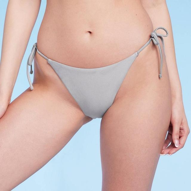 Womens High Leg Side-Tie Cheeky Bikini Bottom - Shade & Shore Silver Shine XL Product Image