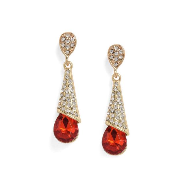 Sohi Womens Red Teardrop Stone Drop Earrings Product Image