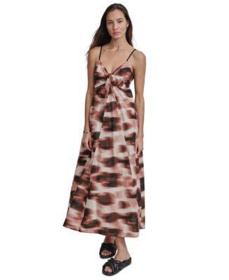 Dkny Womens Cotton Voile Printed Sleeveless Tie Dress Product Image