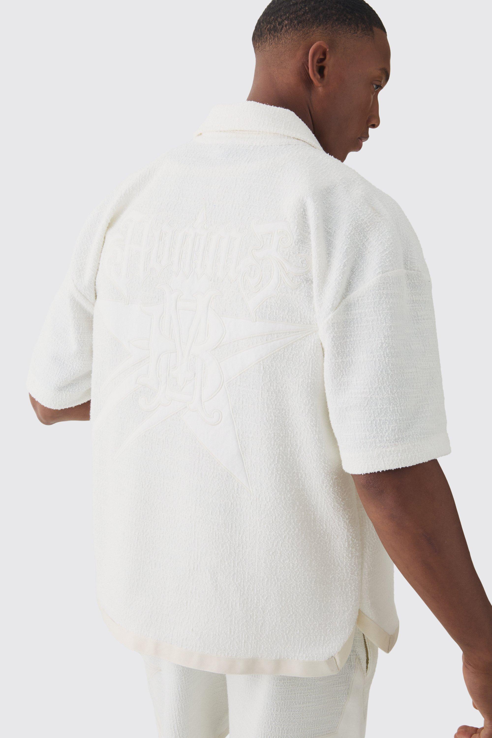 Oversized Textured Star Embroidered Shirt | boohooMAN USA Product Image