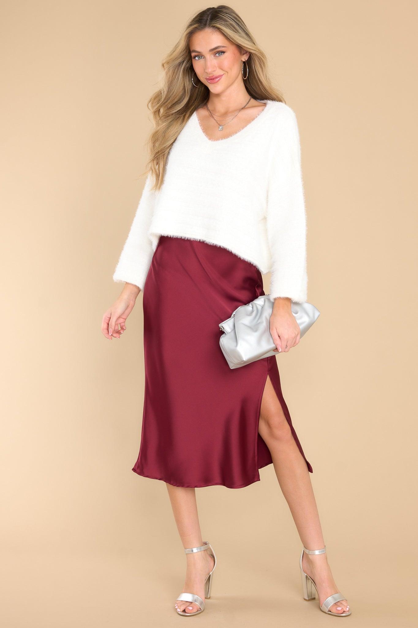 Listen To Her Burgundy Midi Skirt Product Image