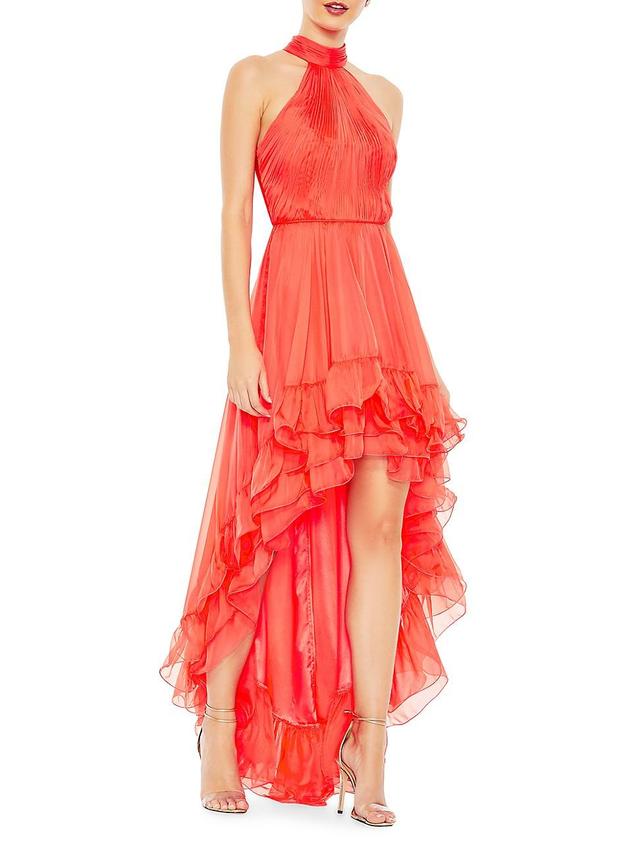 Womens Ruffled Chiffon High-Low Gown Product Image