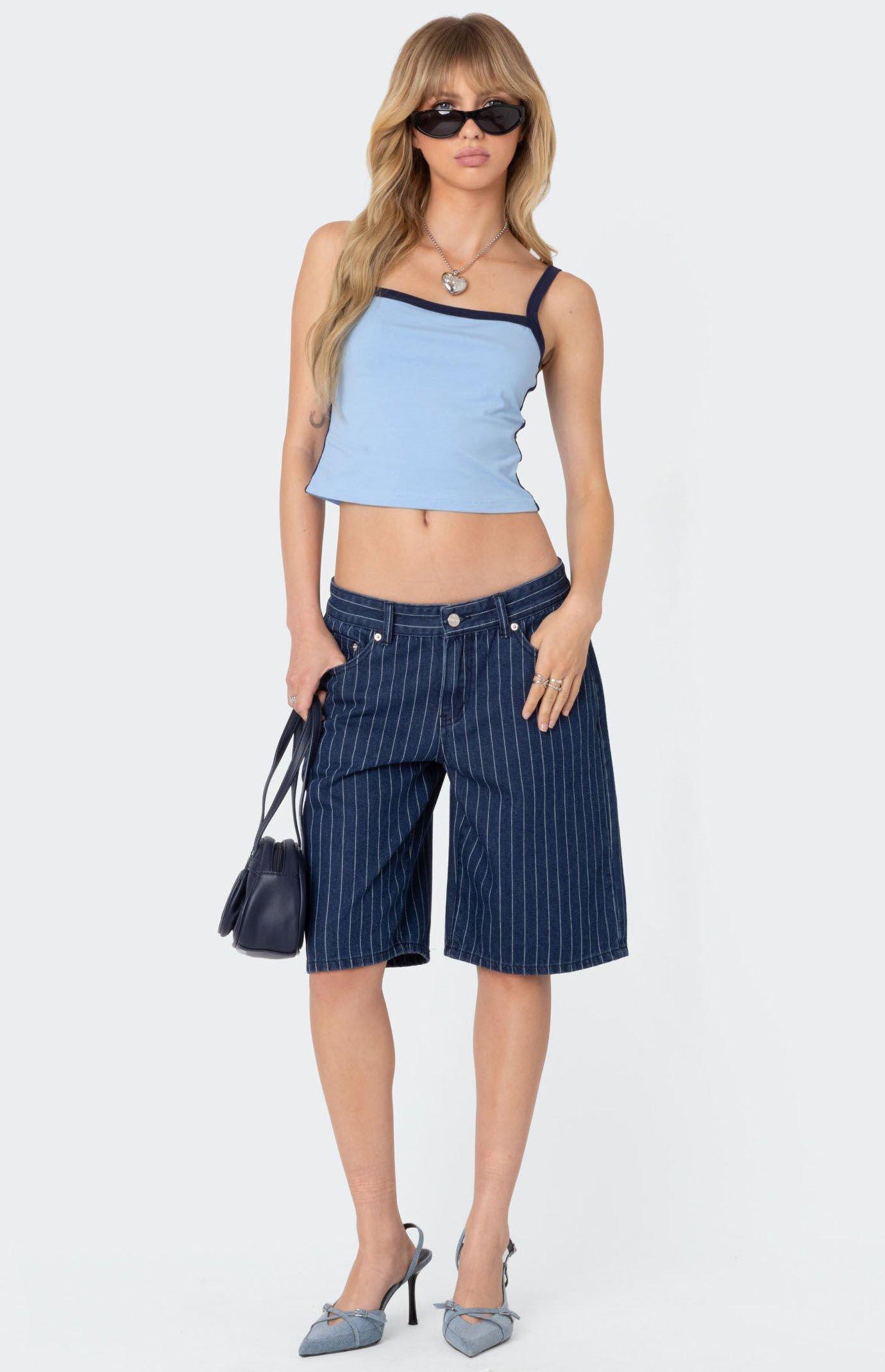 Edikted Women's Pinstripe Denim Bermuda Shorts product image