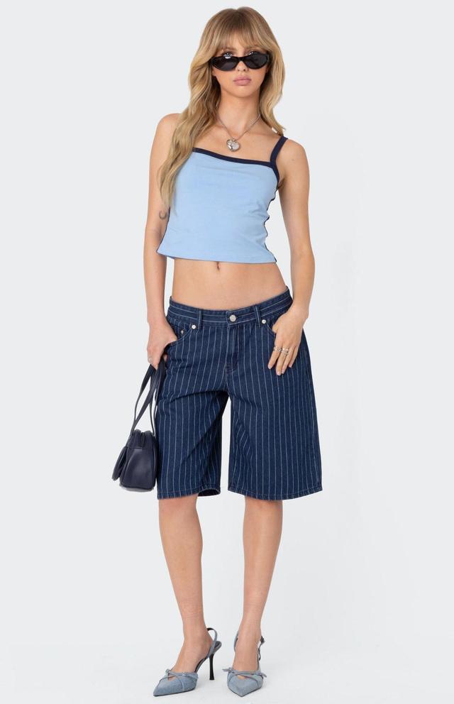 Edikted Women's Pinstripe Denim Bermuda Shorts Product Image